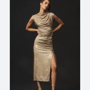 Anthropologie Gold One Shoulder Dress